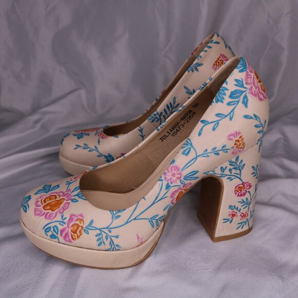 L'Artiste by Spring Step Julianna Off-White Floral Block Heel Size 8 - Picture 4 of 8